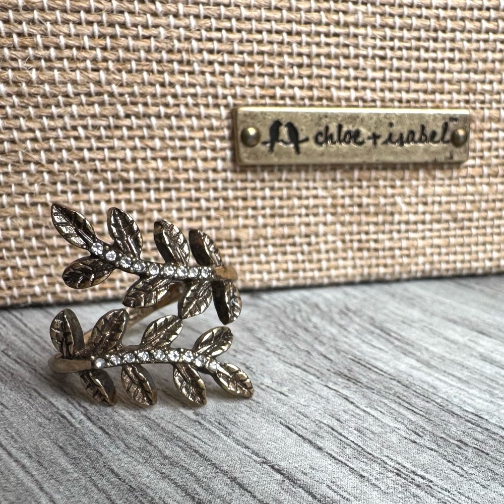 Chloe + Isabel Gold Leaf + Crystals Wrap Ring Size 8